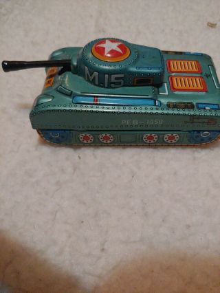 Vintage Trade Mark Modern Toys Tin Friction Army Tank M - 15