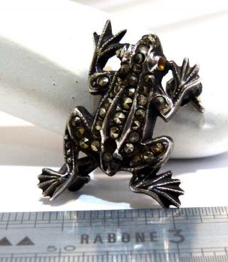 Antique Vintage 925 Solid Silver Marcasite Tree Frog Brooch Cute Froggy Pin