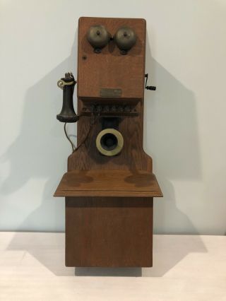 Rare Antique Vintage Farr Telephone Const.  Co Oak Wood 2 Box Wall Crank Chicago