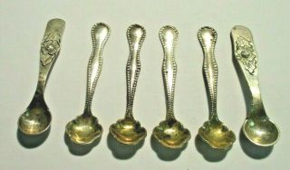 6 Vintage Sterling Silver Salt Cellar Spoons 2 Patterns
