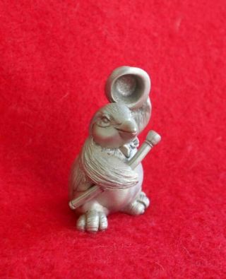 Vintage Small Pewter Metal Penguin Figurine In Top Hat With Maker 