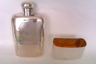 Large & Heavy Solid Silver Edwardian Hip Flask & Detachable Cup 1902 383 Grams