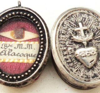 Antique Reliquary Theca Pendant With Relic To Saint Margaret Mary Alacoque