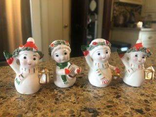 Napco Christmas Mini Miniature 4 Vintage Snowman Porcelain Bone China Figurines