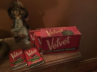 Vintage Box Of 12 Velvet Pipe And Cigarette Tobacco Tins (1 1/2 Oz. )