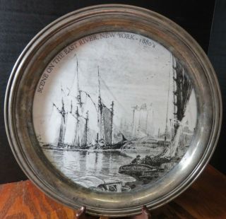 Vintage Silverplate Serving Tray W/ " Scene On The East River,  York 1880 