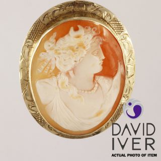 Antique Victorian Carved Shell Cameo Lady Brooch 10k Solid Gold Pin 2 Faces Nr