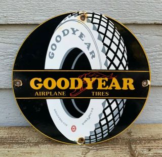 Vintage Goodyear Airplane Tires Porcelain Sign Service Station Gas & Oil