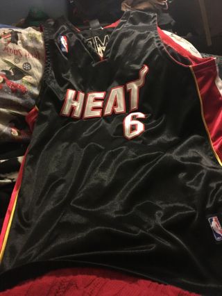 Men’s Adidas Large,  LeBron James Miami Heat 6 NBA Jersey Black and Red 2