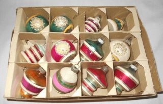 Vintage 12 Shiny Brite Glass Christmas Ornaments - Mica,  Indents,  Tops Ib