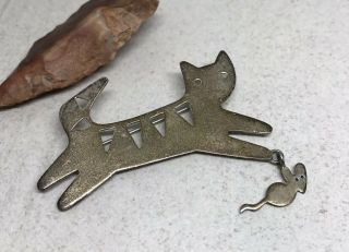 Vintage Anne Harvey Mexico Sterling Silver Cat And Dangle Mouse Pin Brooch