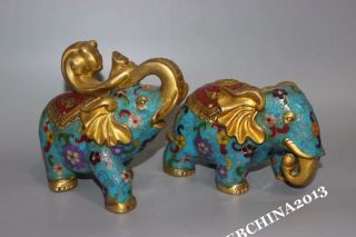 7.  2 " Collect Old China Bronze Cloisonne Enamel Lucky Elephant Statue Pair