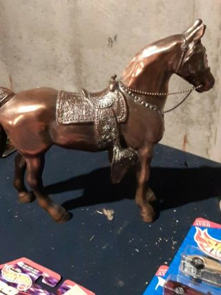 Vintage Horse Figurine Statue Brass Metal Western Saddle Large Solid 8.  5 " H