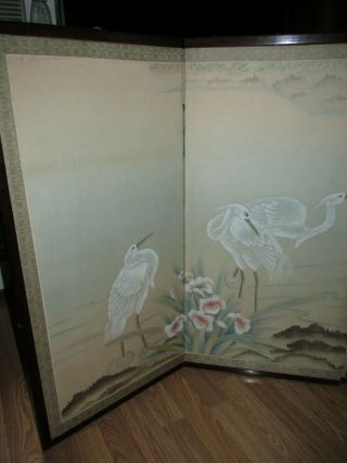 Vintage Oriental Hand Painted FOUR PANEL FOLDING SCREEN Japanese? Storks 70 