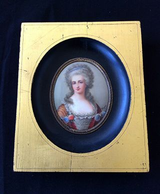 Fine Antique Framed Portrait On Oval Porcelain Signed By Artist