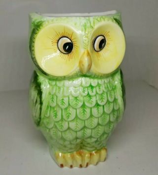 Vintage Relpo Owl Planter Green And Yellow Owl 6770 Chicago Made In Japan