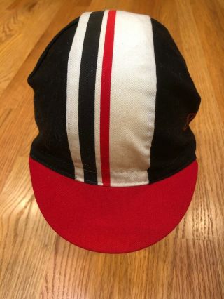 Giro Cycling Cap Black Red White Stripes Brim Hat Biking Made In Italy Osfa Vtg