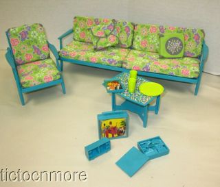Vintage Barbie Go Together Furniture Living Room Teal Cushions Sofa Chair Access