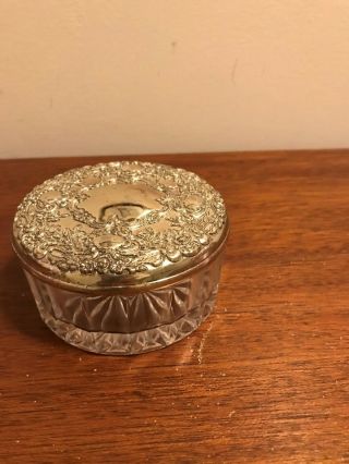 Towle Vintage Repousee Silverplate And Glass Dresser Jar With Mirror