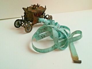 Old Antique Victorian Tin Brass Sewing Tape Measure Royal Carriage Penny Toy 19c