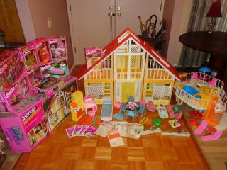 Vintage Barbie A Frame Dream House Pool Furniture Orig Boxes Accessories 70s Wow