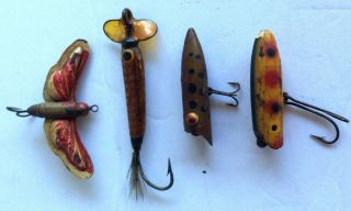 4 Lures: Colorado Floating Moth Fly Rod Lure,  Plastic Minnow Sucker 3,  & 2 Tinys