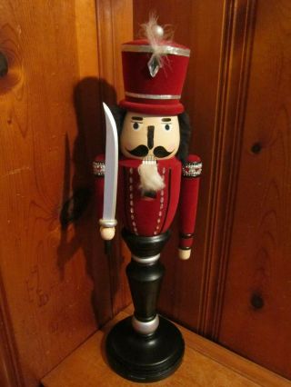 Vintage 2005 Christmas 24” Wood Nutcracker Soldier W/ Sword Felt & Rhinestones