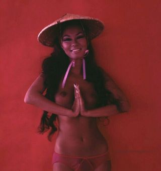 Bunny Yeager 1970s Color Camera Transparency Photograph Topless Asian Pin - Up Fab