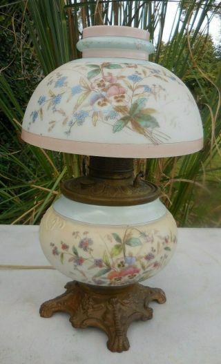 Vintage Milk Glass Hand Painted Floral Pansy Gone With The Wind Lamp