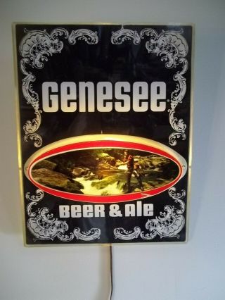 Vintage Genesee Beer & Ale Fly Fishing Lighted Sign Acrylic