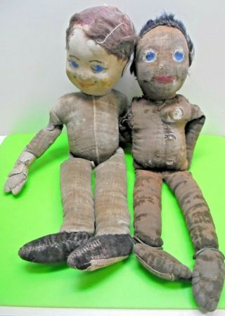 Old 1920s / 30s Vintage Mabel Lucie Attwell Chad Valley Boy Girl Felt Toy Dolls