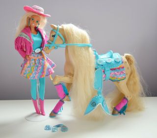 Barbie Doll Vintage Western Fun With Horse Set Hat Saddle Clothes Shoes