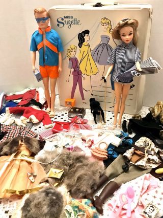 Vintage 1962 Uneeda Miss Suzette & Bob Doll / Case / Wardrobe/ Accessories