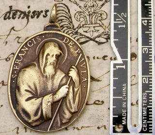 Antique 17th Century Jesus Salvator Mundi & Saint Francis of Paola Bronze Medal 2