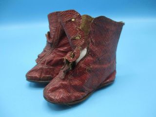 Antique Red Leather Doll Boots Shoes Missing Buttons