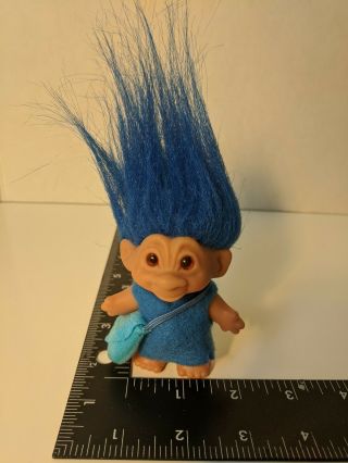 Vintage 2005 Dam Russ Troll Doll Cave Person Blue Hair 2.  75 Inches