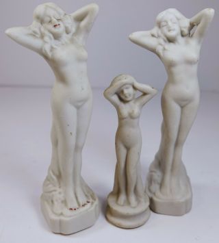 3 Vintage Miniature Bisque Bathing Beauty Nude Woman Lady Figurine Japan Statue