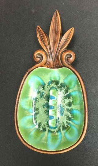 Vintage 1963 Treasure Craft Ceramic Hawaii Ashtray Pineapple Blue/green 30