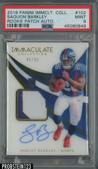 2018 Immaculate Saquon Barkley Giants Rpa Rc Rookie Patch Auto 99/99 Psa 9 Pop 1