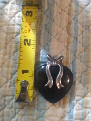 STERLING SILVER AND ONYX HEART PENDANT VINTAGE 3