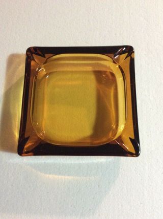 Vintage 5 7/8 X 5 7/8 X 1 7/8 Amber Glass Square Ashtray
