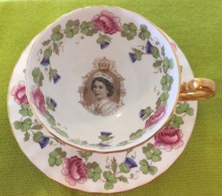 Vintage Queen Elizabeth Ii Westminster Abbey Floral Tea Cup & Saucer Bone China