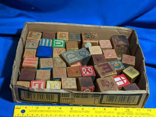 Antique - Vtg Wooden Alphabet Blocks Letter Wood Baby Learning Kids Decor Old Toy