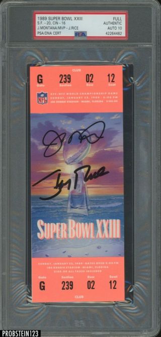 Joe Montana Jerry Rice Signed Bowl Xxiii Full Ticket Auto Psa/dna 10 Hof