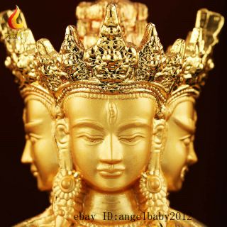 Tibetan brass copper gilt Nepal handmade Buddhism Three face Buddha statue 2
