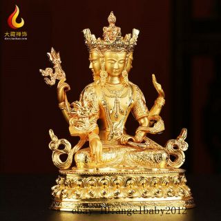 Tibetan brass copper gilt Nepal handmade Buddhism Three face Buddha statue 3