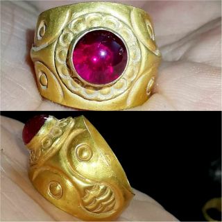 Ancient High Carat Gold Roman Ring With Ruby Stone 3rd Century 39