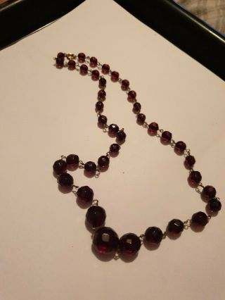 Vintage Art Deco Cherry Amber Bakelite Faceted Wired Necklace Graduated