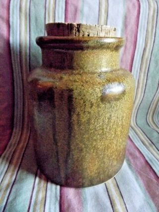 Brutalist Stoneware Jar Rustic Decor Vintage Pottery Cork Lid Pottery Stash Jar