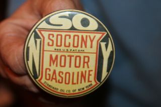 Vintage C.  1940 Socony Motor Gasoline Standard Oil Metal Pinback Pin Back Sign